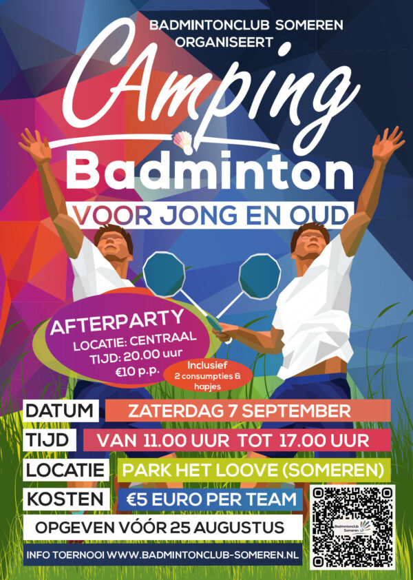 Camping badmintontoernooi zaterdag 7 september!