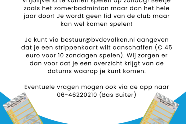 BV De Valken: Kom op zondag badmintonnen!